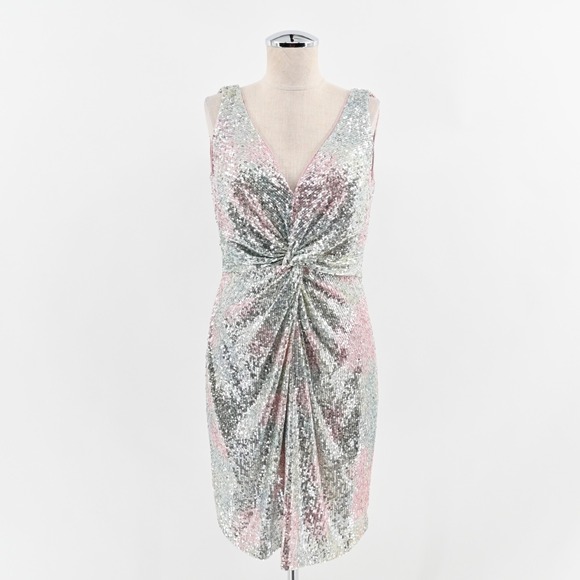 NICOLE MILLER Tiffany Sequin Dress Sz 6 Pastel Tie Dye Sleeveless Twist  Mini NEW - threedaughtersproperties.com